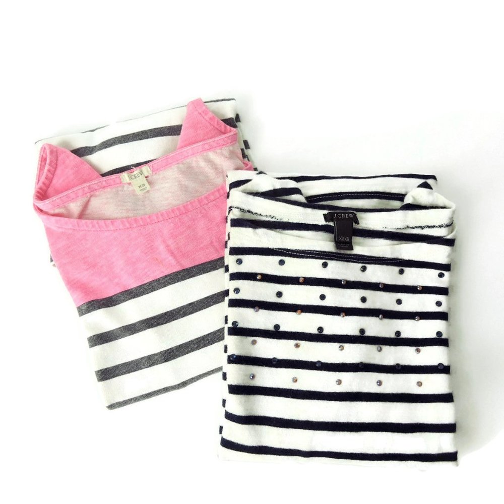 Lot of 2 J Crew t-shirts Pink Striped Tee XXXS XS